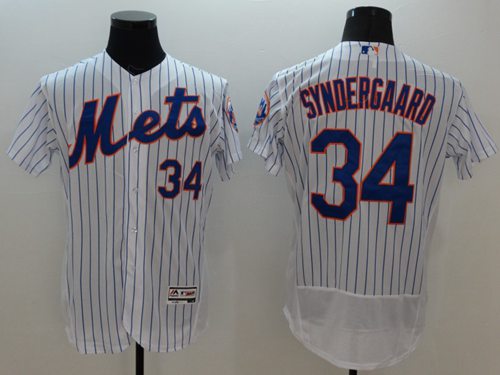Mets #34 Noah Syndergaard White(Blue Strip) Flexbase Authentic Collection Stitched MLB Jersey - Click Image to Close